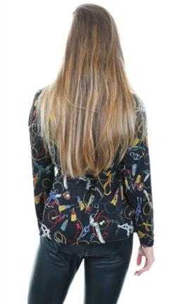 Ax Paris Black Chain Print Long Sleeve Top -Closet Muse Store 14266 3