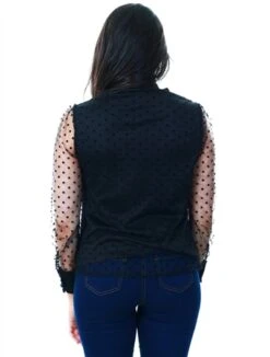 Parisian Black Dobby Mesh Pussy Bow Blouse -Closet Muse Store 17090 3