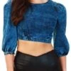 Parisian Acid Wash Denim Balloon Sleeve Top -Closet Muse Store 18640