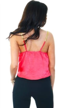 Saint Genies Coral Diamante Strappy Silky Top -Closet Muse Store 19668 3