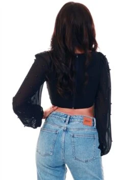 Saint Genies Black Long Sleeve Crop Top -Closet Muse Store 20355 3