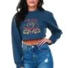 Daisy Street Navy Marl Cropped Printed Sweater -Closet Muse Store 20594