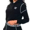 11 Degrees Black Cropped Contrast Coverstitch Pullover Hoodie -Closet Muse Store 20853