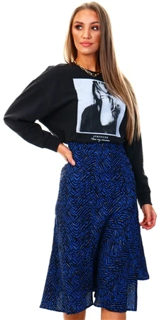 Missi London Blue Animal Print Midi Skirt