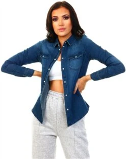 Veromoda Blue / Medium Blue Denim Slim Fit Denim Shirt