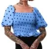 Brave Soul Blue Polka Dots Smock Top -Closet Muse Store 22027