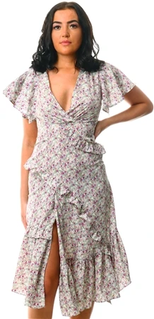 Missi London Green Floral Printed Midi Dress