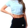 11 Degrees Powder Blue Cropped Ruched Slim Fit T-Shirt