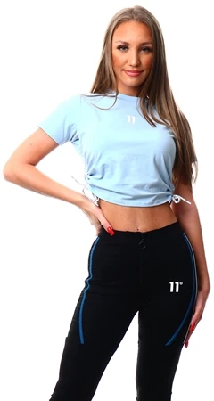 11 Degrees Powder Blue Cropped Ruched Slim Fit T-Shirt