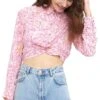 Veromoda Pink / Parfait Pink Printed Crop Shirt -Closet Muse Store 24281
