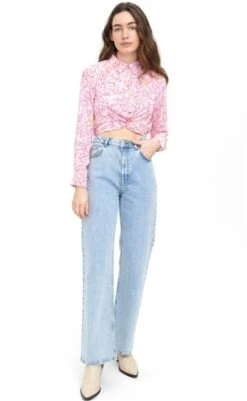 Veromoda Pink / Parfait Pink Printed Crop Shirt -Closet Muse Store 24281 2