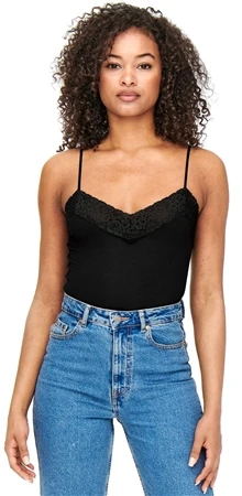 Only Black / Black Rib Lace Top