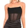 Saint Genies Black Mesh Remi Drape Front Ruched Satin Corset Dress -Closet Muse Store 25091