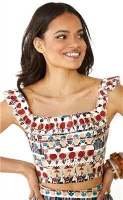 Glamorous Brown Multi Tribal Frill Crop Top -Closet Muse Store 25197 2