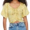 Only Yellow / Cream Gold 2/4 Sleeved Ruching Top -Closet Muse Store 25518