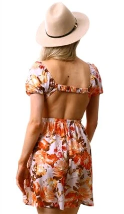 Parisian Orange Cut Out Waist Open Back Puff Sleeve Mini Dress -Closet Muse Store 25760 3