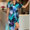 Girl In Mind Turquoise Floral Farrah Split Hem Frill Detail Maxi Dress -Closet Muse Store 25955