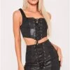 Saint Genies Black Eirian Jacquard & Faux Leather Lace Up Mini Skirt