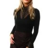 Only Black Tilde Long Sleeve High Neck Lace Top -Closet Muse Store 26861