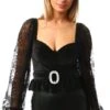 Saint Genies Black Velvet / Lace Long Sleeve Top -Closet Muse Store 27043