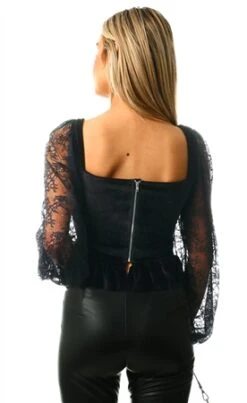 Saint Genies Black Velvet / Lace Long Sleeve Top -Closet Muse Store 27043 3