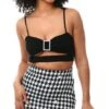 Parisian Black / White Houndstooth Button Mini Skirt -Closet Muse Store 27170