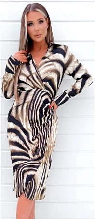 Ax Paris Brown Printed Wrap Dress With Shoulder Pads