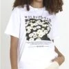 Brave Soul White Graphic Flower Printed Short Sleeve T-Shirt