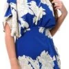 Ax Paris Blue And Cream Floral Printed Round Neck Mini Dress