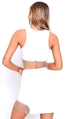 Saint Genies White Diamante Fringe Asymmetric Mini Skirt -Closet Muse Store 27519 3