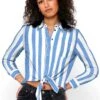 Only Cloud Dancer / Wide Strip Lecey Tie Detail Shirt -Closet Muse Store 27572