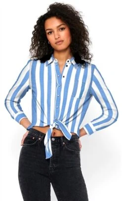 Only Cloud Dancer / Wide Strip Lecey Tie Detail Shirt -Closet Muse Store 27572 2