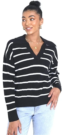 Brave Soul Black Submarinea Stripe Knit Top