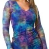 Vivichi Blue Tie Dye Mesh Ruched Long Sleeve Dress -Closet Muse Store 27801