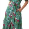 Qed Mint Floral Pattern Print Button Maxi Dress -Closet Muse Store 27806