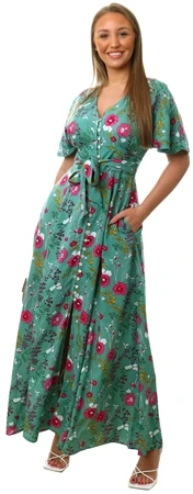 Qed Mint Floral Pattern Print Button Maxi Dress