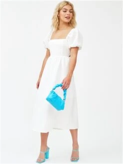 The Frolic White Short Puff Sleeve Midi Dress -Closet Muse Store 28040 2