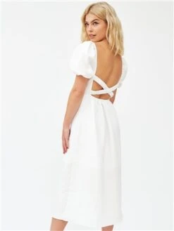 The Frolic White Short Puff Sleeve Midi Dress -Closet Muse Store 28040 3