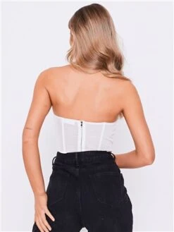 Saint Genies White Faye Satin Drape Front Mesh Detail Corset Top -Closet Muse Store 28043 3