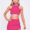 Saint Genies Hot Pink Beatrix Diamante Fringe Asymmetric Mini Skirt -Closet Muse Store 28187