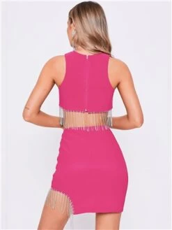 Saint Genies Hot Pink Beatrix Diamante Fringe Asymmetric Mini Skirt -Closet Muse Store 28187 3