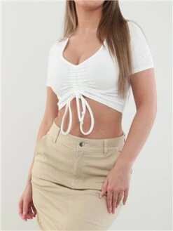 Vivichi White Ruched Crop Top -Closet Muse Store 28209 1
