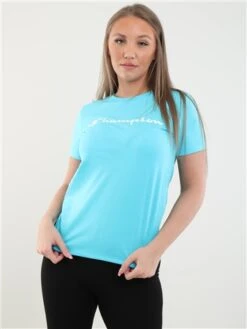 Champion Blue Big Script Logo Print Cotton T-Shirt