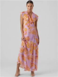 Veromoda Purple / Orchid Bloom Hope Standard Fit V-Neck Long Dress -Closet Muse Store 28259 2