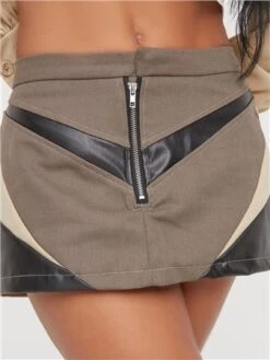 Ego Khaki Low Rise Zip Detail Motocross Mini Skirt -Closet Muse Store 28275 1