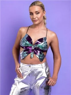 Saint Genies Black/Green Sequin Butterfly Top -Closet Muse Store 28314 2