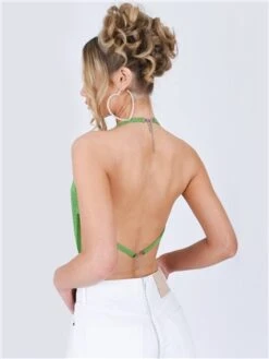 Saint Genies Green Summer Cowl Neck Bandana Diamante Chainmail Top -Closet Muse Store 28317 3