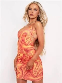 Missy Empire Orange Kaylin Swirl Print Slinky Strappy Back Mini Dress