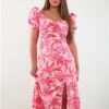 Girl In Mind Pink Floral Lillian Sweetheart Midi Dress -Closet Muse Store 28340
