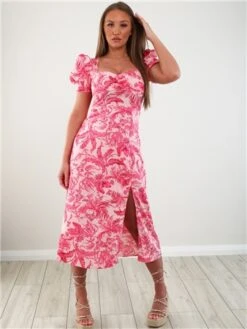 Girl In Mind Pink Floral Lillian Sweetheart Midi Dress -Closet Muse Store 28340 2